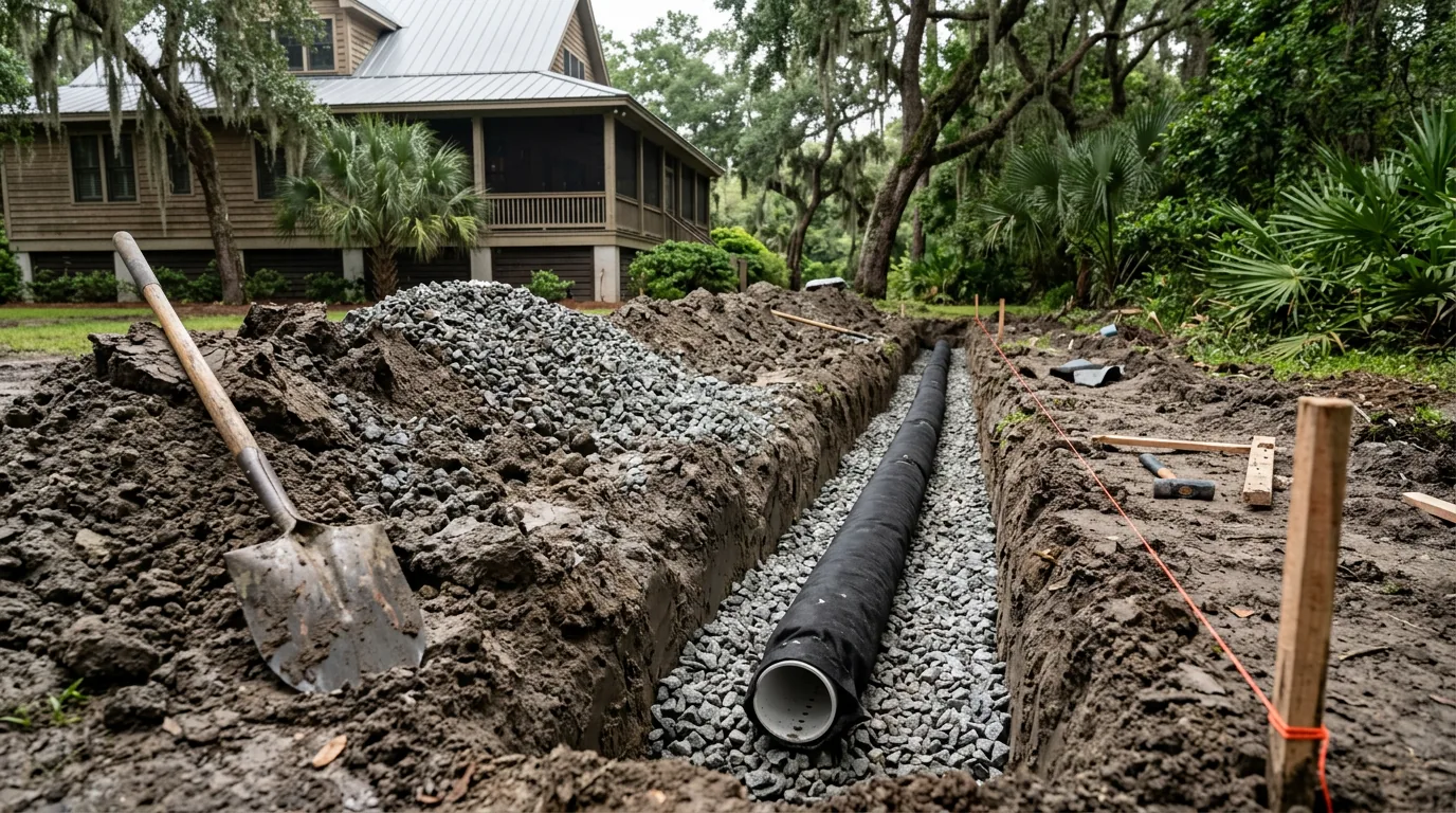 Drainage solution photography for Charleston outdoor living