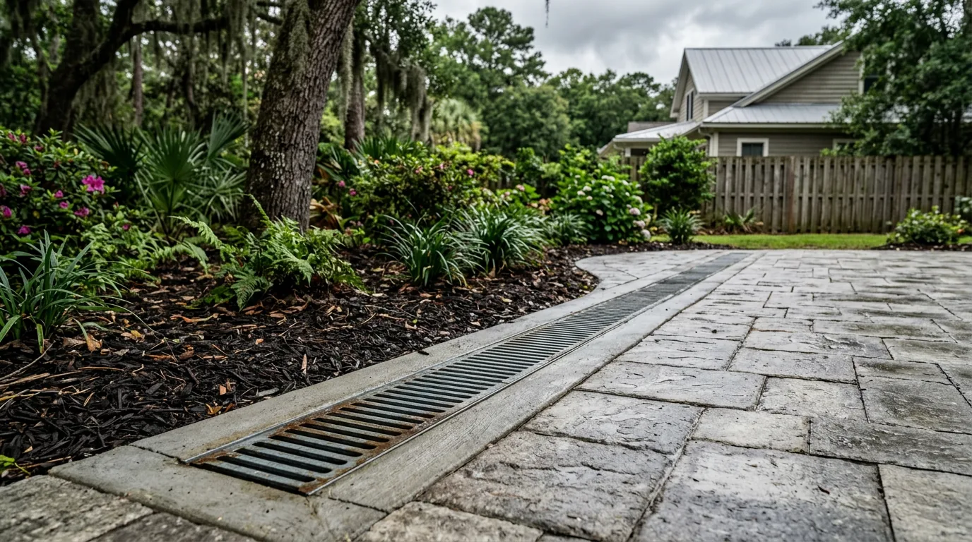 Outdoor living site with drainage considerations in Charleston
