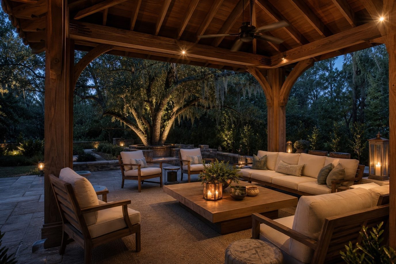 Pergola shade over an outdoor kitchen
