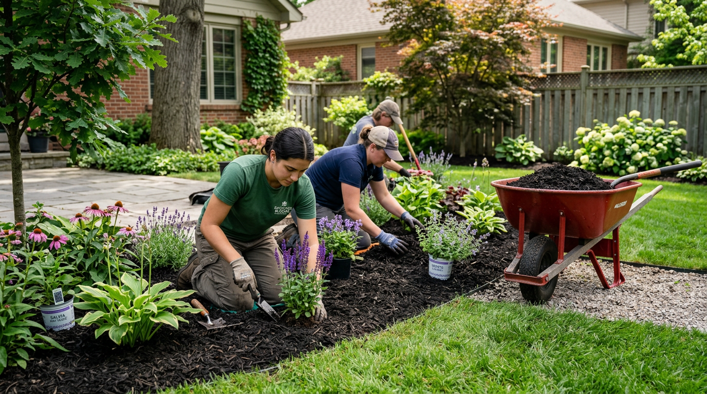Garden beds and lawn transition in Charleston