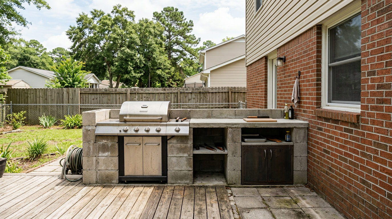 Linear outdoor kitchen suited to a North Charleston home or compact deck