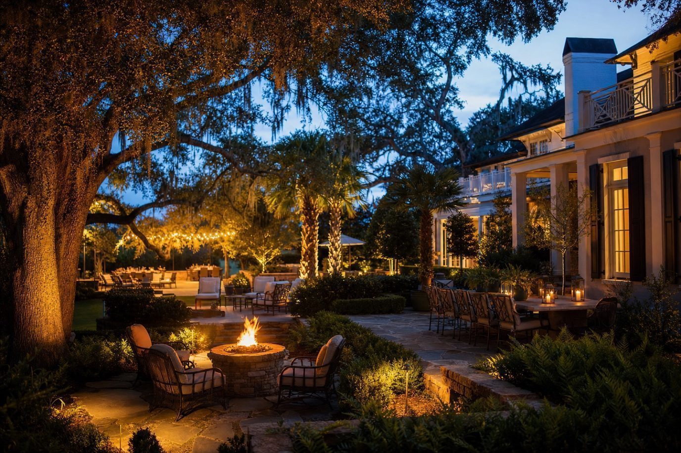 Outdoor room with dining and entertaining zones