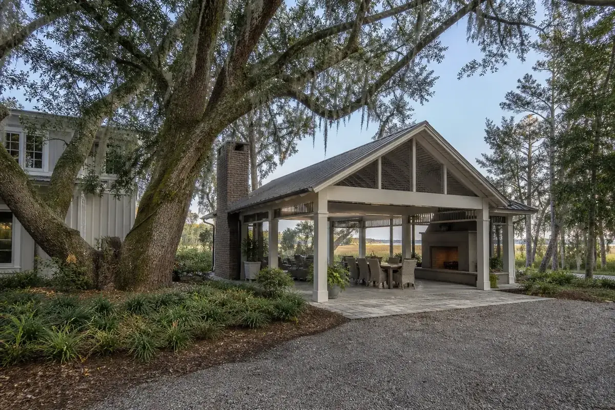 Design illustration of a rural pavilion under live oaks near McClellanville.