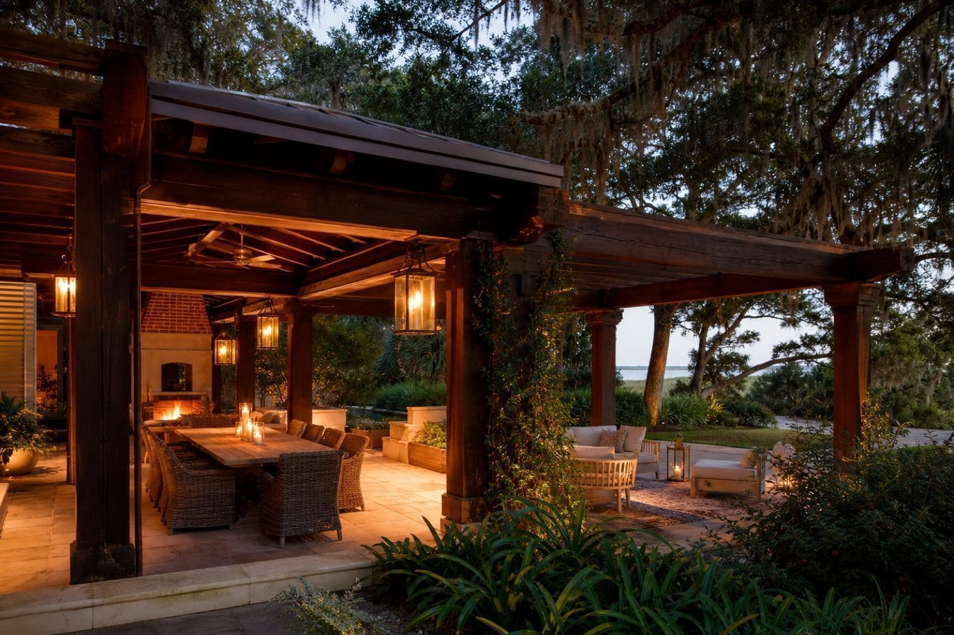Pavilion shade over outdoor seating