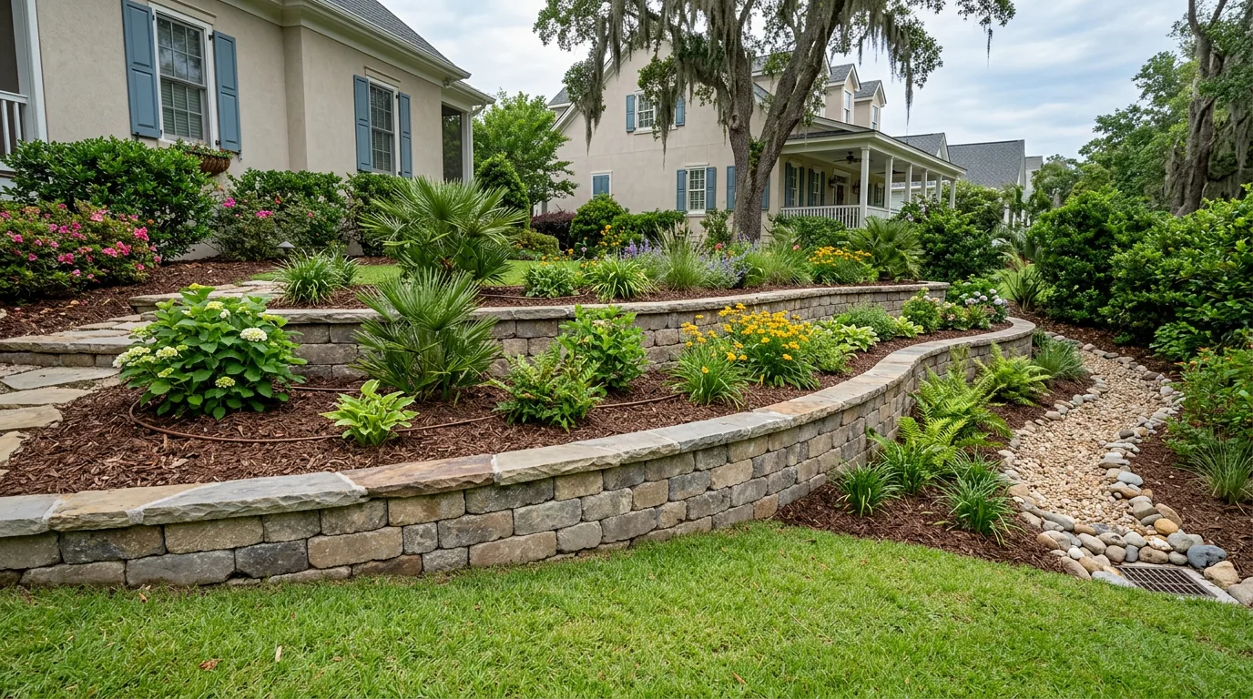 Completed retaining wall construction in Charleston SC