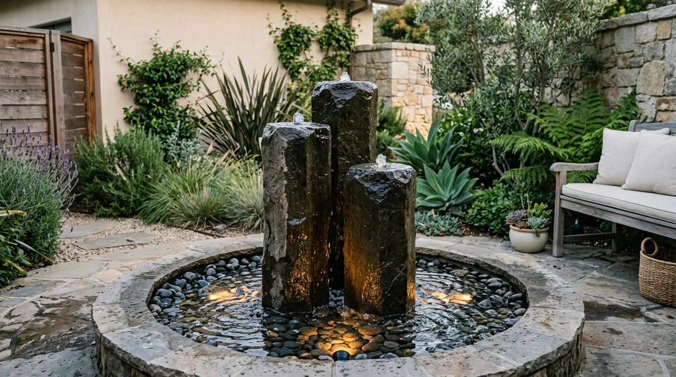 Garden water feature with planting in Charleston SC