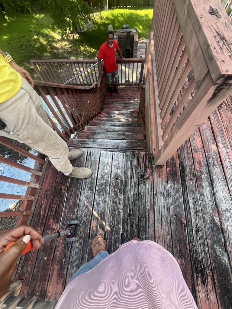 Stairs and crew on site